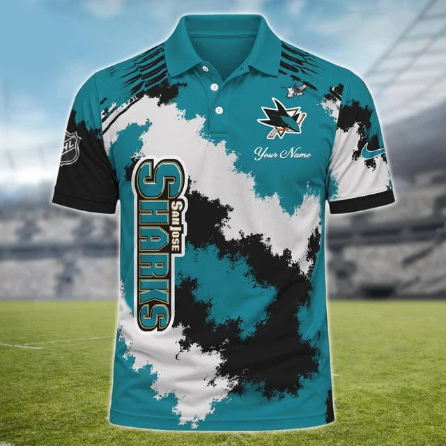 [SUPER SALE] NEW CUSTOMIZED NHL32 SJS SAN JOSE SHARKS POLO SHIRT