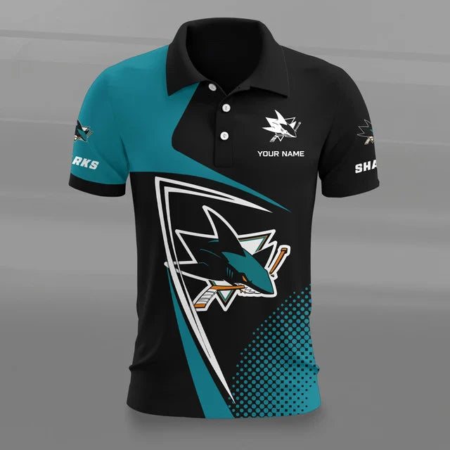 [SUPER SALE] NEW CUSTOMIZED NHL32 SJS SAN JOSE SHARKS POLO SHIRT