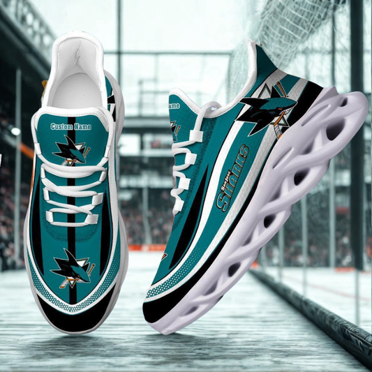 [SUPER SALE ] NEW CUSTOMIZED NHL32 SJS SAN JOSE SHARKS MAX SOUL SHOES