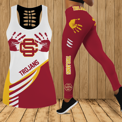 [FAN FAVORITE] NEW CUSTOMIZED NCAA FBS32 USC USC TROJANS HOLLOW TANK TOP & LEGGINGS SET