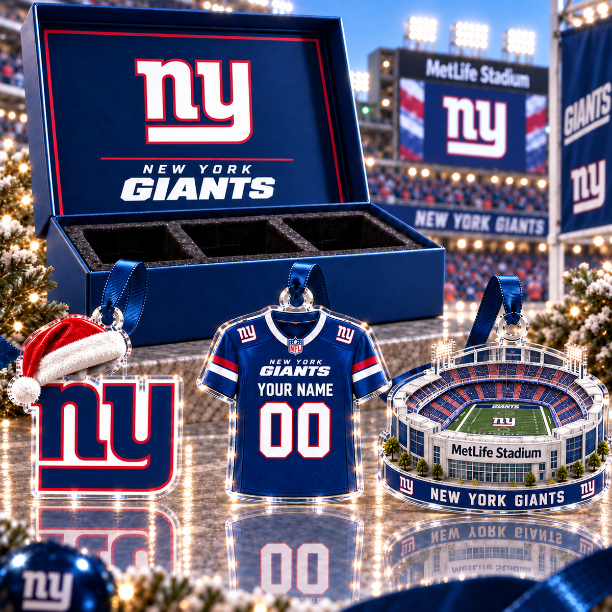 [FULL SET 3 ITEMS - NO BOX] NEW CUSTOMIZED NFL32 NYG NEW YORK GIANTS CHRISTMAS ACRYLIC ORNAMENT
