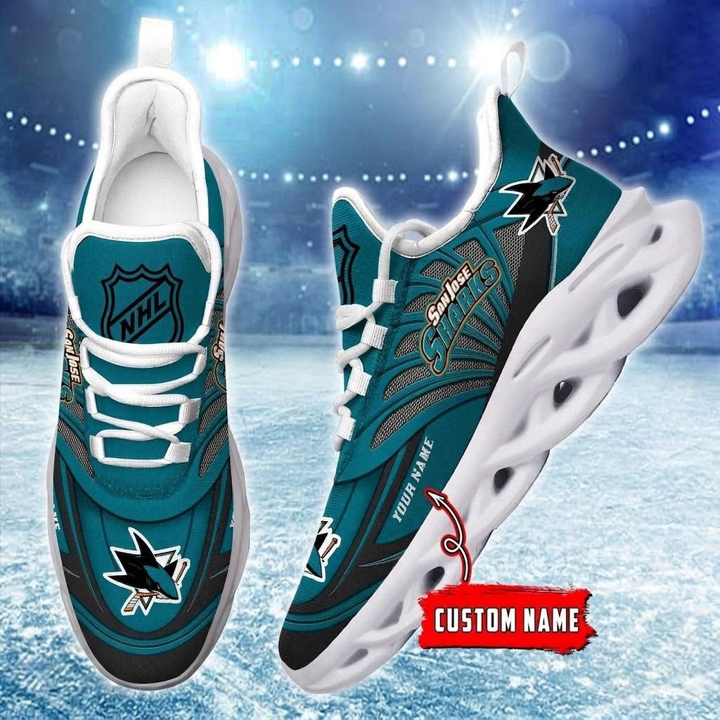 [SUPER SALE] NEW CUSTOMIZED NHL32 SJS SAN JOSE SHARKS CLUNKY SNEAKERS