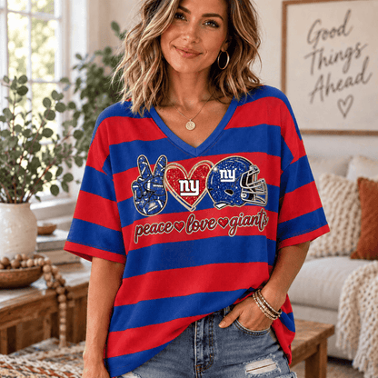 [SPECIAL OFFER] NEW CUSTOMIZED NFL32 NYG NEW YORK GIANTS WOMEN'S HEART V-NECK LONG SLEEVE SHIRT