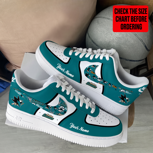 [SUPER SALE] NEW CUSTOMIZED NHL32 SJS SAN JOSE SHARKS AF1 SHOES