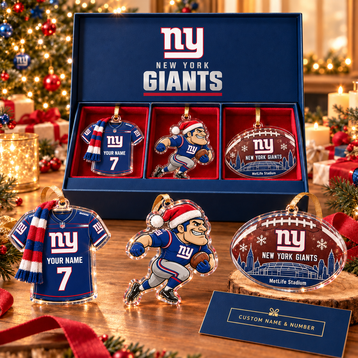 [FULL SET 3 ITEMS - NO BOX] NEW CUSTOMIZED NFL32 NYG NEW YORK GIANTS CHRISTMAS ACRYLIC ORNAMENT