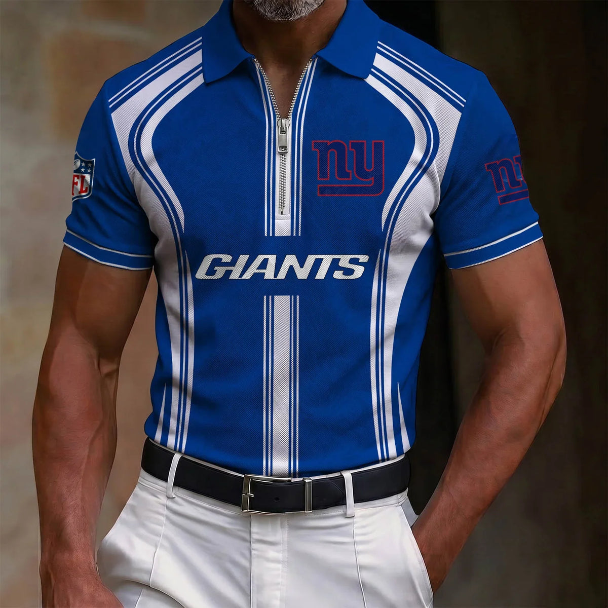 [SPECIAL OFFER] NEW CUSTOMIZED NFL32 NYG NEW YORK GIANTS ZIP POLO SHIRT