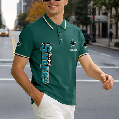 [SUPER SALE] NEW CUSTOMIZED NHL32 SJS SAN JOSE SHARKS POLO SHIRT