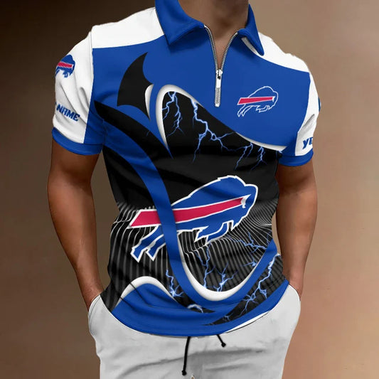 [SPECIAL OFFER] NEW CUSTOMIZED NFL03 BFB BUFFALO BILLS ZIP POLO SHIRT
