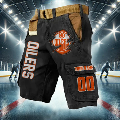 [SUPER SALE] NEW CUSTOMIZED NHL03 EMO EDMONTON OILERS CARGO SHORTS