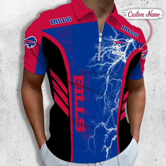 [SPECIAL OFFER] NEW CUSTOMIZED NFL03 BFB BUFFALO BILLS ZIP POLO SHIRT