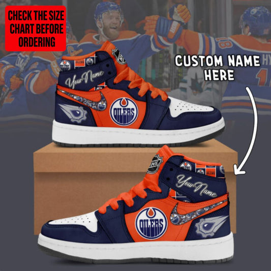 [SUPER SALE] NEW CUSTOMIZED NHL03 EMO EDMONTON OILERS AIR JORDAN SNEAKERS