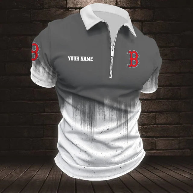 [FLASH SALE] NEW CUSTOMIZED MLB03 BRS BOSTON RED SOX ZIP POLO SHIRT