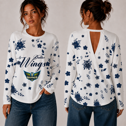[FAN FAVORITE] NEW CUSTOMIZED WNBA04 DLW DALLAS WINGS WOMEN'S BACK V-CUT LONG-SLEEVE SHIRT
