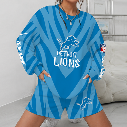 [SPECIAL OFFER] NEW CUSTOMIZED NFL04 DTL DETROIT LIONS UNISEX SWEATSHIRT & SHORTS SET