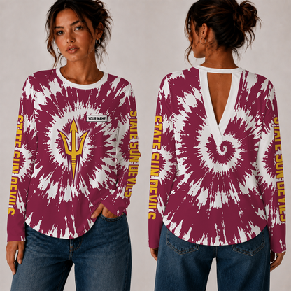 [FAN FAVORITE] NEW CUSTOMIZED NCAA FBS04 ASS ARIZONA STATE SUN DEVILS WOMEN'S BACK V-CUT LONG-SLEEVE SHIRT