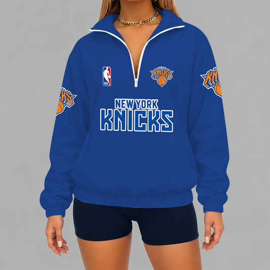 [HOT DEAL] NEW CUSTOMIZED NBA04 NYK NEW YORK KNICKS V-NECK ZIPPER SWEATSHIRT JACKET