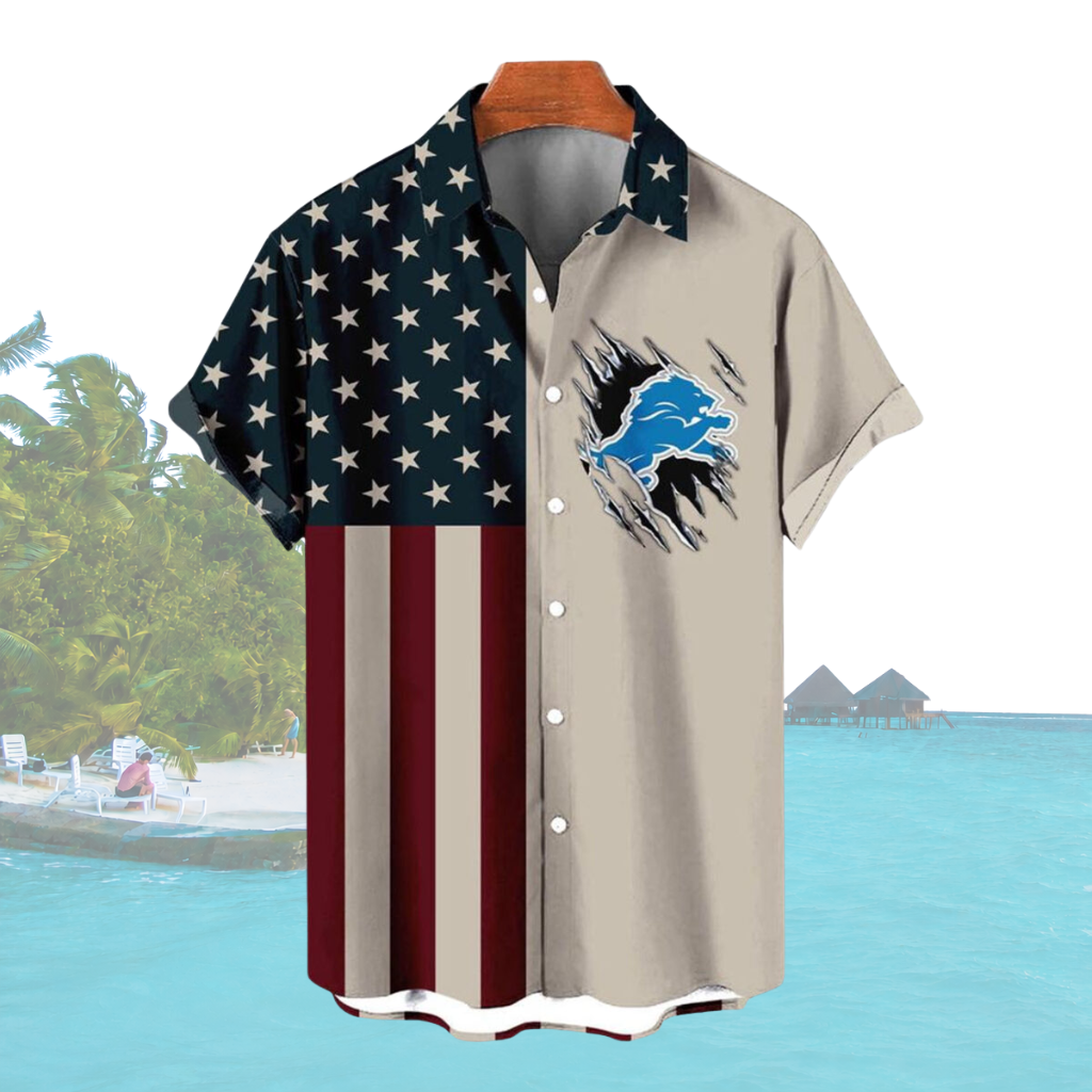 [SPECIAL OFFER] NEW CUSTOMIZED NFL04 DTL DETROIT LIONS PATRIOTIC 250 USA HAWAIIAN SHIRT