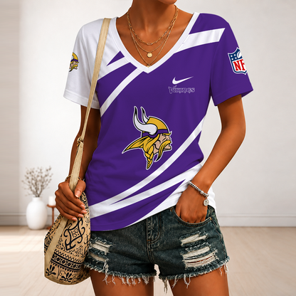 [SPECIAL OFFER] NEW CUSTOMIZED NFL05 MVK MINNESOTA VIKINGS V-NECK FEMALE SHIRT
