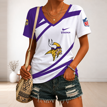 [SPECIAL OFFER] NEW CUSTOMIZED NFL05 MVK MINNESOTA VIKINGS V-NECK FEMALE SHIRT