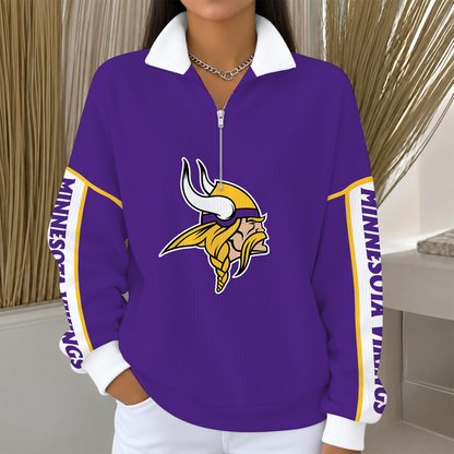 [SPECIAL OFFER] NEW CUSTOMIZED NFL05 MVK MINNESOTA VIKINGS QUARTER ZIP RIBBED SWEATER