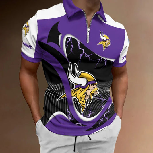 [SPECIAL OFFER] NEW CUSTOMIZED NFL05 MVK MINNESOTA VIKINGS ZIP POLO SHIRT