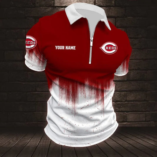 [FLASH SALE] NEW CUSTOMIZED MLB05 CRS CINCINNATI REDS ZIP POLO SHIRT