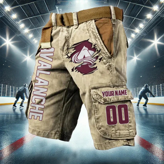 [SUPER SALE] NEW CUSTOMIZED NHL05 CAL COLORADO AVALANCHE CARGO SHORTS