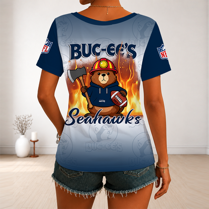 [SPECIAL OFFER] NEW CUSTOMIZED NFL06 SSH SEATLLE SEAHAWKS BUC-EE'S V-NECK FEMALE SHIRT