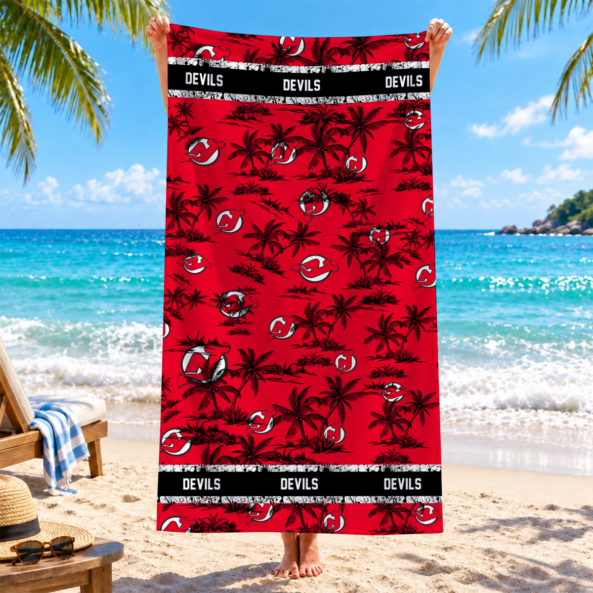 [SUPER SALE] NEW CUSTOMIZED NHL06 NJD NEW JERSEY DEVILS BEACH TOWEL