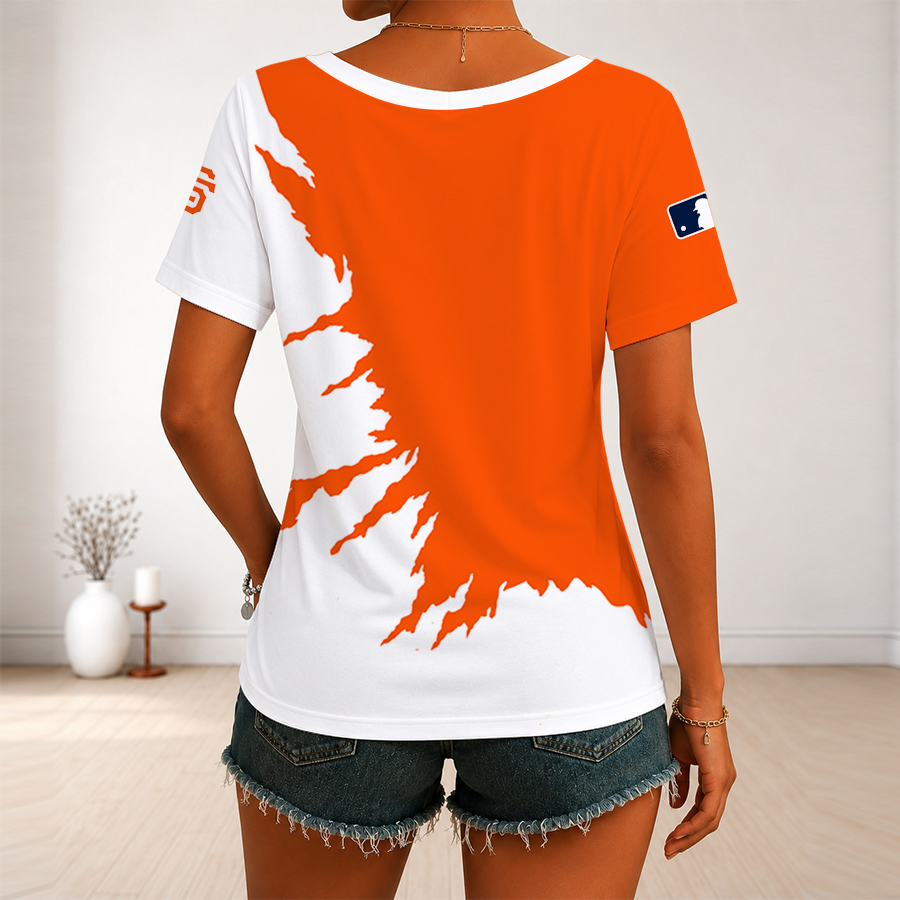 [FLASH SALE] NEW CUSTOMIZED MLB06 SFG SAN FRANCISCO GIANTS V-NECK FEMALE SHIRT