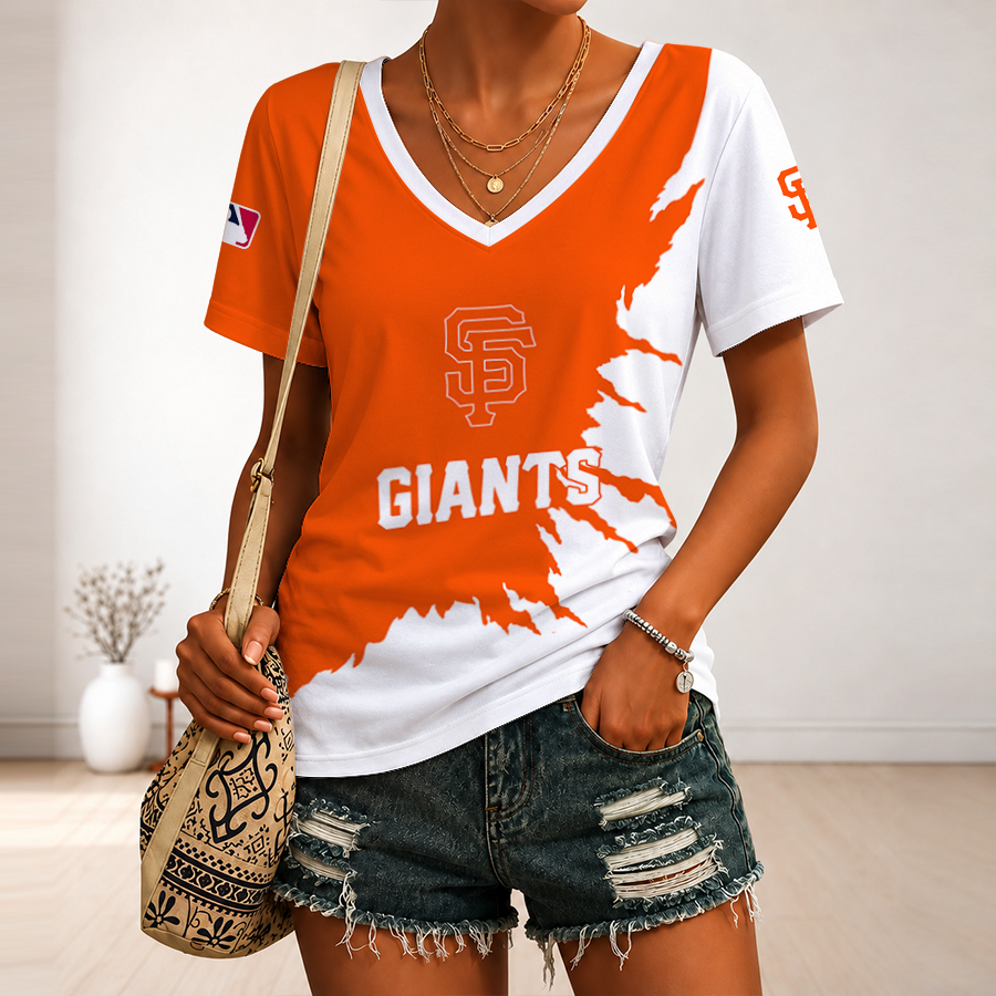 [FLASH SALE] NEW CUSTOMIZED MLB06 SFG SAN FRANCISCO GIANTS V-NECK FEMALE SHIRT