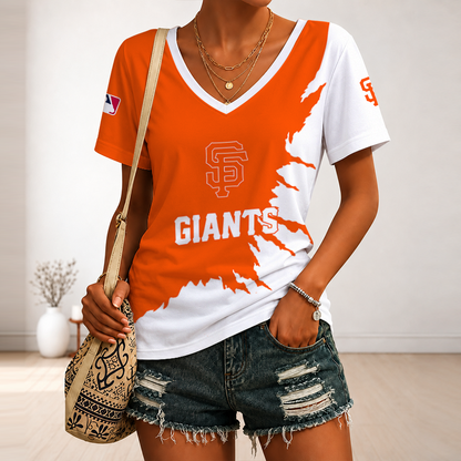 [FLASH SALE] NEW CUSTOMIZED MLB06 SFG SAN FRANCISCO GIANTS V-NECK FEMALE SHIRT