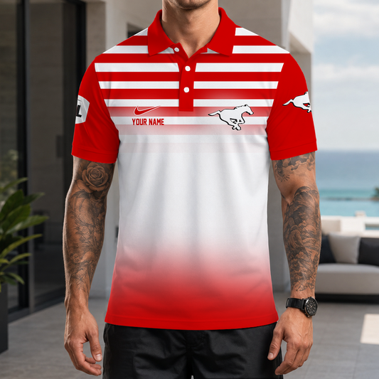 [FAN EXCLUSIVE] NEW CUSTOMIZED CFL06 CGY CALGARY STAMPEDERS STRAPPY POLO SHIRT