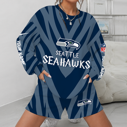 [SPECIAL OFFER] NEW CUSTOMIZED NFL06 SSH SEATTLE SEAHAWKS UNISEX SWEATSHIRT & SHORTS SET