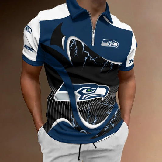 [SPECIAL OFFER] NEW CUSTOMIZED NFL06 SSH SEATTLE SEAHAWKS ZIP POLO SHIRT