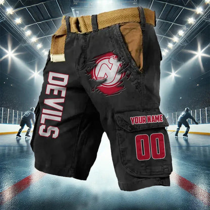 [SUPER SALE] NEW CUSTOMIZED NHL06 NJD NEW JERSEY DEVILS CARGO SHORTS
