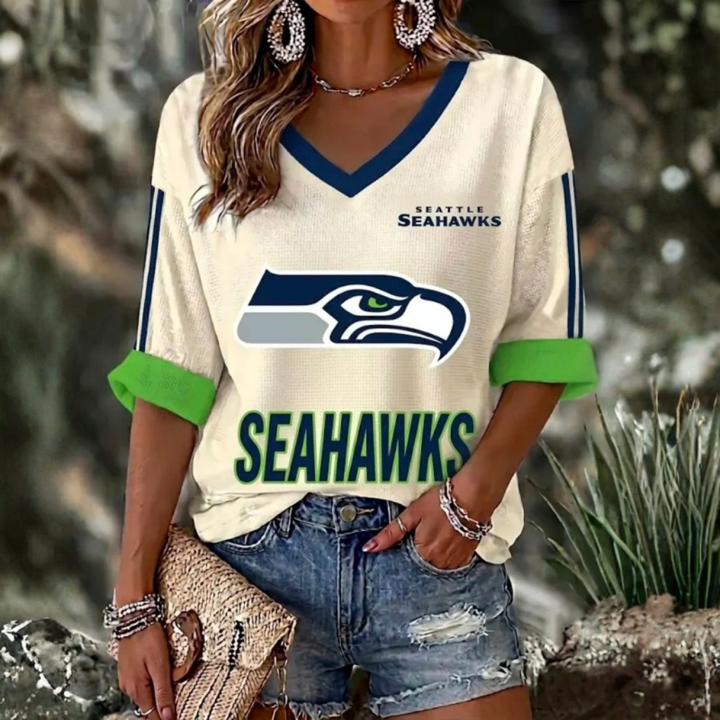 [SPECIAL OFFER] NEW CUSTOMIZED NFL06 SSH SEATLLE SEAHAWKS WOMEN'S HEART V-NECK LONG SLEEVE SHIRT