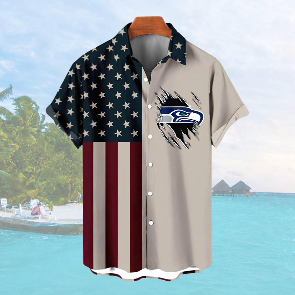 [SPECIAL OFFER] NEW CUSTOMIZED NFL06 SSH SEATTLE SEAHAWKS PATRIOTIC 250 USA HAWAIIAN SHIRT