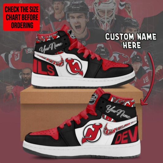[SUPER SALE] NEW CUSTOMIZED NHL06 NJD NEW JERSEY DEVILS AIR JORDAN SNEAKERS