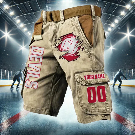 [SUPER SALE] NEW CUSTOMIZED NHL06 NJD NEW JERSEY DEVILS CARGO SHORTS