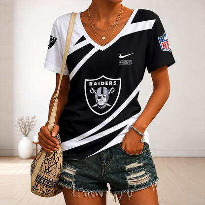 [SPECIAL OFFER] NEW CUSTOMIZED NFL07 LVR LAS VEGAS RAIDERS V-NECK FEMALE SHIRT