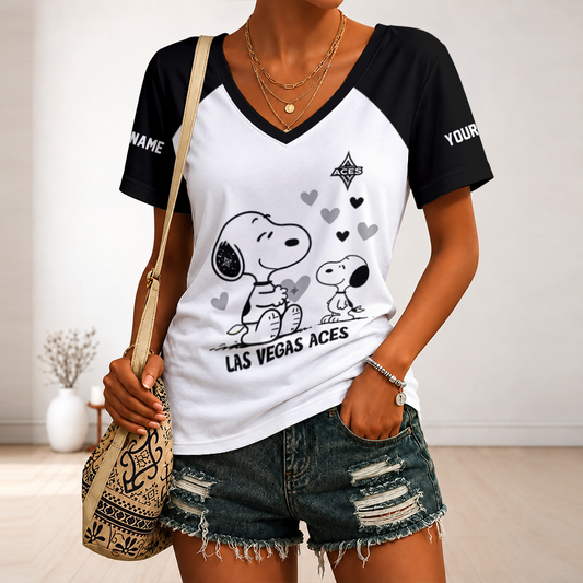 [FAN FAVORITE] NEW CUSTOMIZED WNBA07 LVA LAS VEGAS ACES V-NECK FEMALE SHIRT