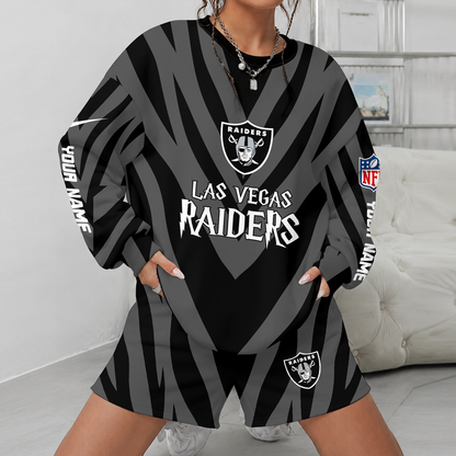 [SPECIAL OFFER] NEW CUSTOMIZED NFL07 LVR LAS VEGAS RAIDERS UNISEX SWEATSHIRT & SHORTS SET