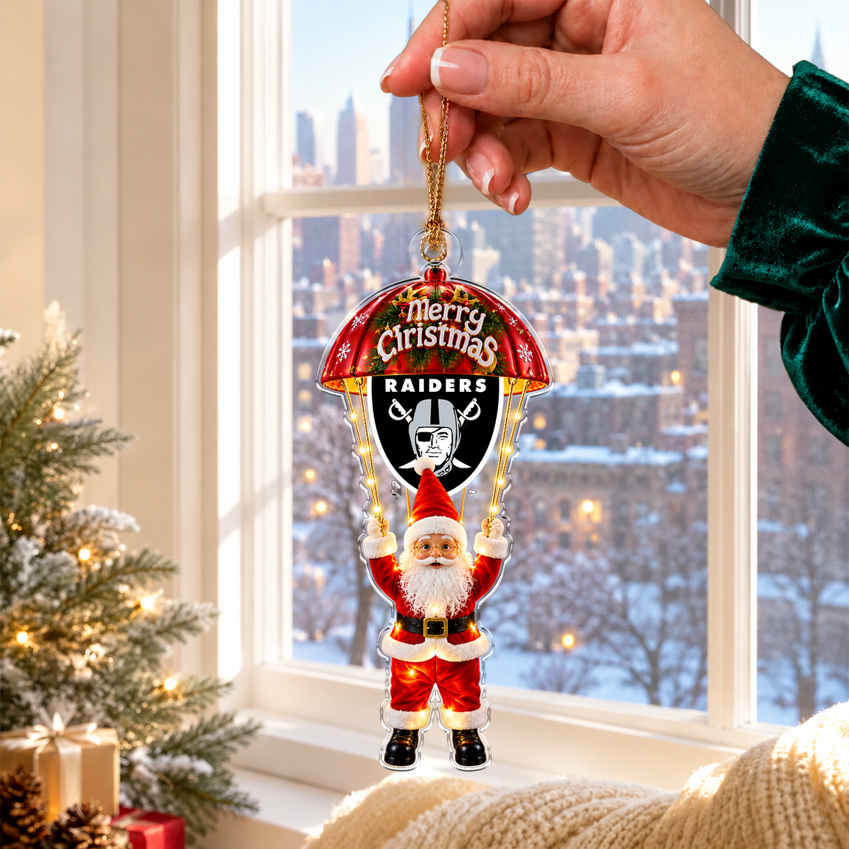 [SPECIAL OFFER] NEW CUSTOMIZED NFL07 LVR LAS VEGAS RAIDERS CHRISTMAS ACRYLIC ORNAMENT