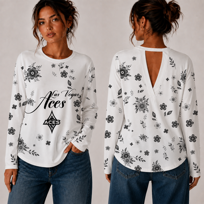 [FAN FAVORITE] NEW CUSTOMIZED WNBA07 LVA LAS VEGAS ACES WOMEN'S BACK V-CUT LONG-SLEEVE SHIRT