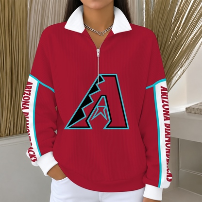 [SPECIAL OFFER] NEW CUSTOMIZED MLB07 ADS ARIZONA DIAMONDBACKS QUARTER ZIP RIBBED SWEATER