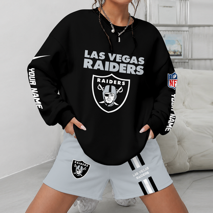 [SPECIAL OFFER] NEW CUSTOMIZED NFL07 LVR LAS VEGAS RAIDERS UNISEX SWEATSHIRT & SHORTS SET