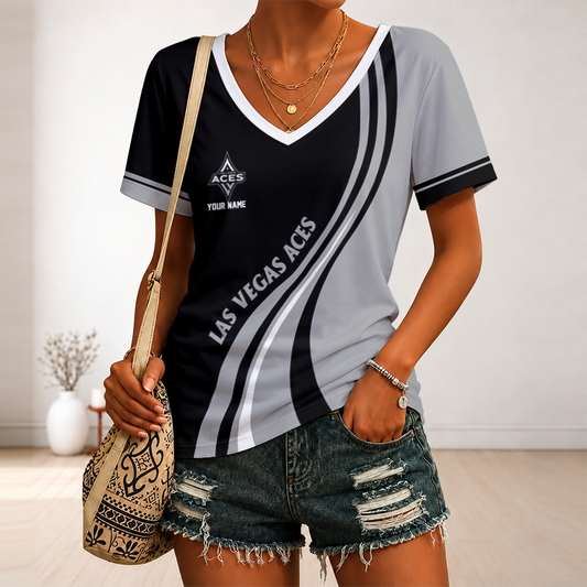 [FAN FAVORITE] NEW CUSTOMIZED WNBA07 LVA LAS VEGAS ACES V-NECK FEMALE SHIRT