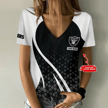 [SPECIAL OFFER] NEW CUSTOMIZED NFL07 LVR LAS VEGAS RAIDERS V-NECK FEMALE SHIRT