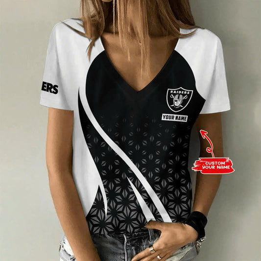 [SPECIAL OFFER] NEW CUSTOMIZED NFL07 LVR LAS VEGAS RAIDERS V-NECK FEMALE SHIRT